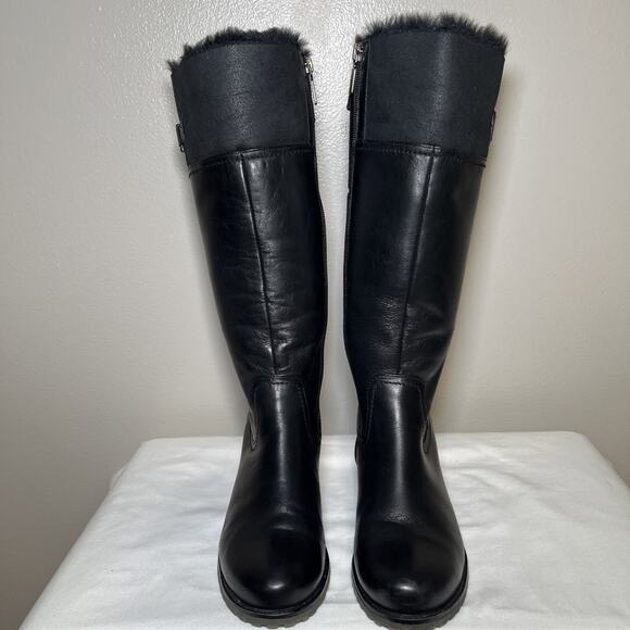 Blondo Ramya Tall Black Leather Boots Womens Size 7.5 Wide Side Zip Fleece Lined - Picture 4 of 16